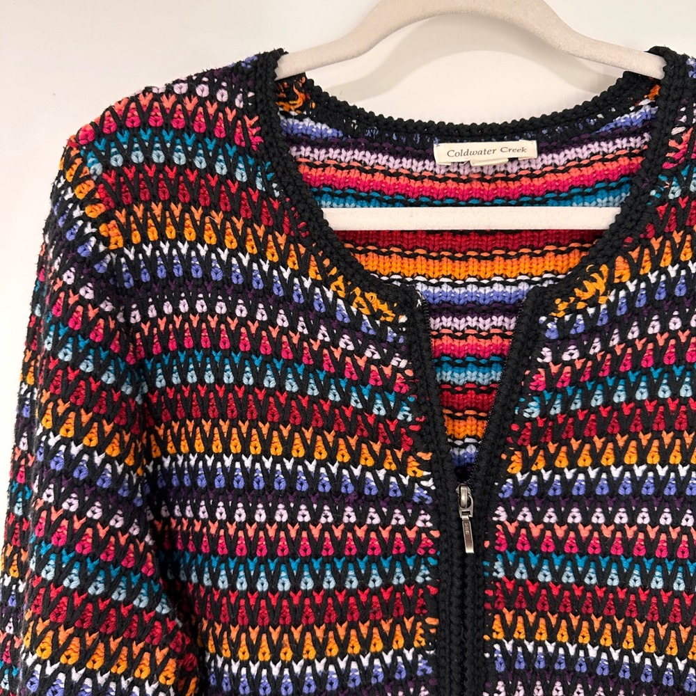 Coldwater Creek Full Zip Knit Cardigan Women 2X Multicolor Striped | Boho Artsy - Picture 2 of 10